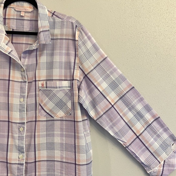 Victoria’s Secret Large pajama top shirt button up plaid Pink/Purple multicolor - Picture 2 of 9